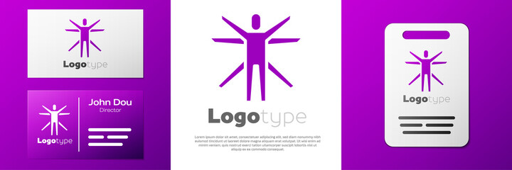 Logotype Vitruvian Man by Leonardo Da Vinci icon isolated on white background. Human anatomy. Logo design template element. Vector.