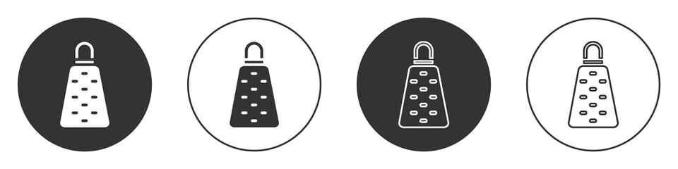 Black Grater icon isolated on white background. Kitchen symbol. Cooking utensil. Cutlery sign. Circle button. Vector.