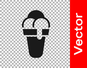 Black Ice cream in waffle cone icon isolated on transparent background. Sweet symbol. Vector.