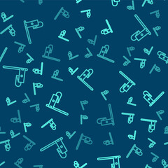 Green line Medieval flag icon isolated seamless pattern on blue background. Country, state, or territory ruled by a king or queen. Vector.