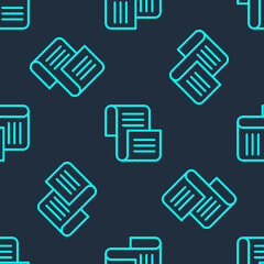 Green line Decree, paper, parchment, scroll icon icon isolated seamless pattern on blue background. Vector.