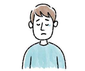 男性　若い　悲しい　水彩　手描き
