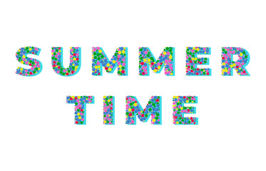 Summer time . Colorful vector geometric type banner isolated on white. Dots style . Words by dots