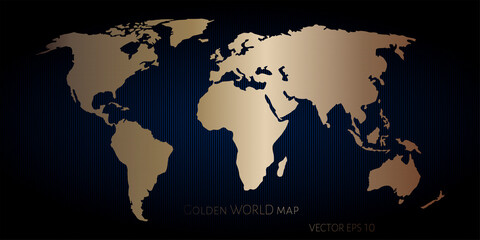 Gold map of the world against a blue perforated surface. Vector illustration