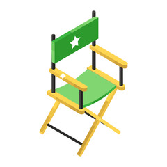 
A foldable chair icon in isometric design, director chair vector 
