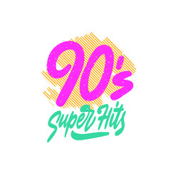 Template logo elements on white background. Poster or invitation for party in retro style. super hits 90's. Vector illustration in trendy 80s-90s.