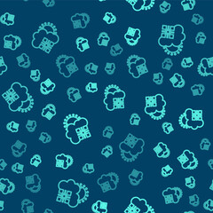 Obraz premium Green line Cloud with snow and sun icon isolated seamless pattern on blue background. Cloud with snowflakes. Single weather icon. Snowing sign. Vector.