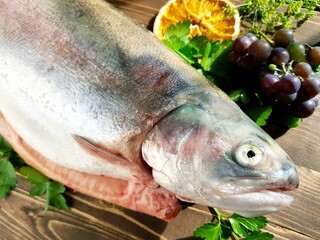 Fresh salmon and lemon on the Board