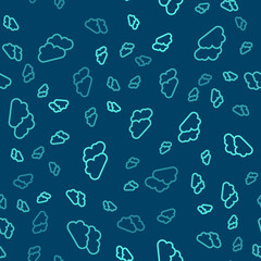 Green line Cloud icon isolated seamless pattern on blue background. Vector.