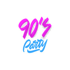 Template logo elements on white background. Poster or invitation for party in retro style. 90's party. Vector illustration in trendy 80s-90s.