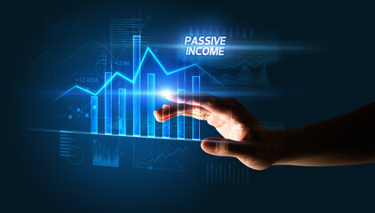 Hand touching PASSIVE INCOME button, business concept