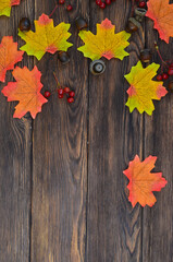 Naklejka na ściany i meble Autumn background maple leaves frame with copy space for text or design