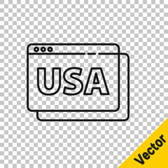 Black line USA United states of america on browser icon isolated on transparent background. Vector.