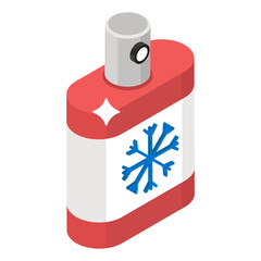 
Snowflake on spray bottle showing snow party in isometric icon
