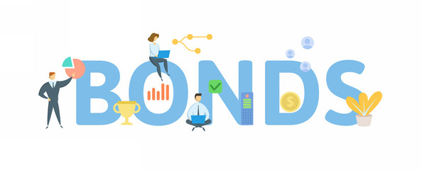 Bonds. Concept with keywords, people and icons. Flat vector illustration. Isolated on white.