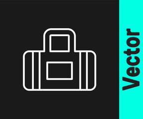 White line Sport bag icon isolated on black background. Vector.