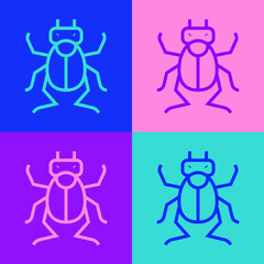 Pop art line Beetle bug icon isolated on color background. Vector.