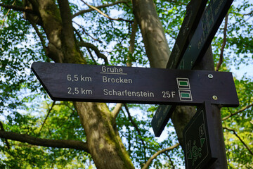 Wegweiser beim Wandern im Harz 