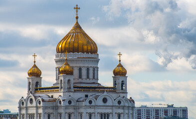 Fototapeta na wymiar February 5, 2020, Moscow, Russia Cathedral of Christ the Savior in Moscow on a clear frosty day