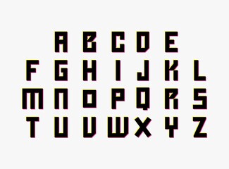 Letter set font, vector desing alphabet. Dynamic, split-color, shadow of  number pink and yellow on white background.