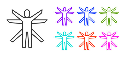 Black line Vitruvian Man by Leonardo Da Vinci icon isolated on white background. Human anatomy. Set icons colorful. Vector.