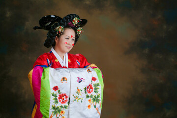 Woman wearing traditional Korean wedding clothes