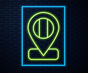 Glowing neon line Location flag Italy icon isolated on brick wall background. Vector.