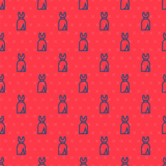 Blue line Woman dress icon isolated seamless pattern on red background. Clothes sign. Vector.