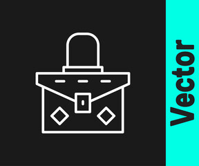 White line Handbag icon isolated on black background. Female handbag sign. Glamour casual baggage symbol. Vector.