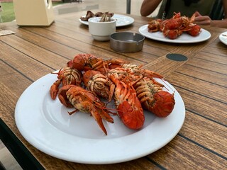 crayfish in a white plate