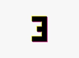 Obraz premium Number 3 vector desing logo. Dynamic, split-color, shadow of number pink and yellow on white background. For social media,design elements, creative poster, anniversary celebration, greeting and web
