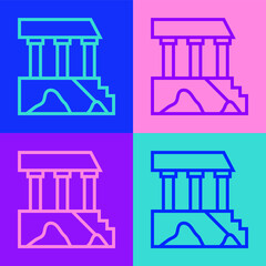 Pop art line Parthenon from Athens, Acropolis, Greece icon isolated on color background. Greek ancient national landmark. Vector.