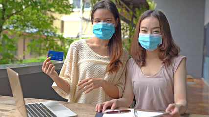 Business asian workers wear masks