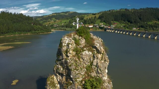 Aerial, Lacul Izvoru Muntelui, With Viaduct Poiana Teiului In Background, Romania