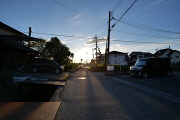 Autumn, rural landscape at sunset