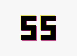Obraz premium Number 55 vector desing logo. Dynamic, split-color, shadow of number pink and yellow on white background. For social media,design elements, creative poster, anniversary celebration, greeting and web