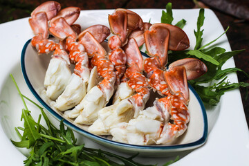 Fresh steamed crab legs from the seaside of Thailand