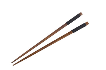 Wooden chopsticks isolated on white background, Japanese style