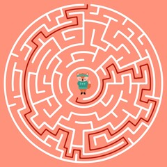 Circular maze with a path from the center to the exit. Problem, confusion, and solution concept