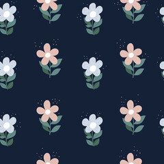 Flower pattern design. Floral vector background with flowers on dark backdrop