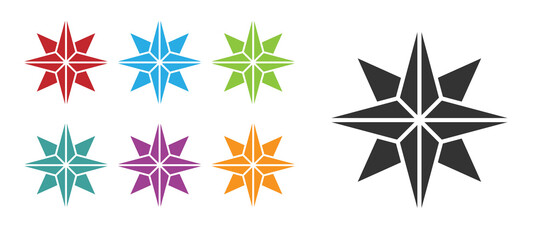 Black Wind rose icon isolated on white background. Compass icon for travel. Navigation design. Set icons colorful. Vector Illustration.