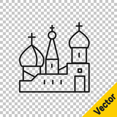 Black line Moscow symbol - Saint Basil's Cathedral, Russia icon isolated on transparent background. Vector.