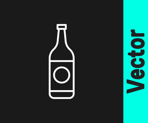 White line Beer bottle icon isolated on black background. Vector Illustration.