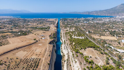 Aerial view of Corinth Canal and Saronic Gulf, Greece 