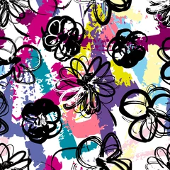 Selbstklebende Fototapeten floral seamless flower pattern background, with paint strokes and splashes, vector pattern © Kirsten Hinte