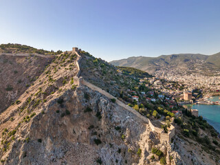 Fototapeta premium Ancient fortress wall on a high mountain, Alanya, Turkey