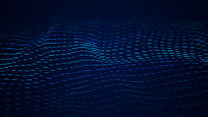 Naklejka premium Digital dynamic wave of particles. Abstract blue futuristic background. Big data visualization. 3D rendering.