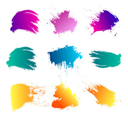 Abstract brush strokes collection. Set of vector color grunge on white background.