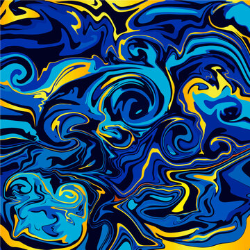 Marble blue pattern with golden gradient.
Swirling sea vortex, dark deep ocean.
Vector liquid texture.