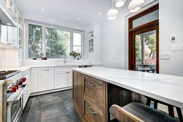 New modern beautiful kitchen recently installed in a house in Westmount, Montreal